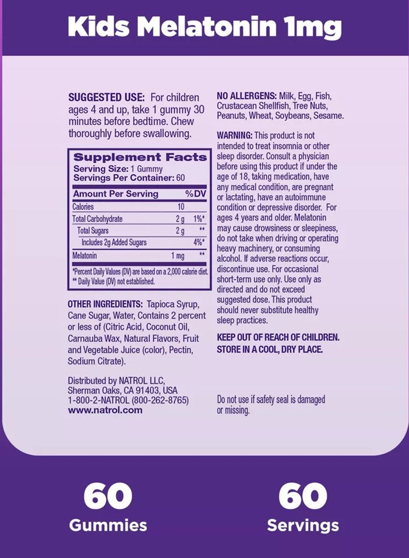 Natrol Melatonin 1 mg, Raspberry, 60 Gummies (Packaging may vary) - Image 2